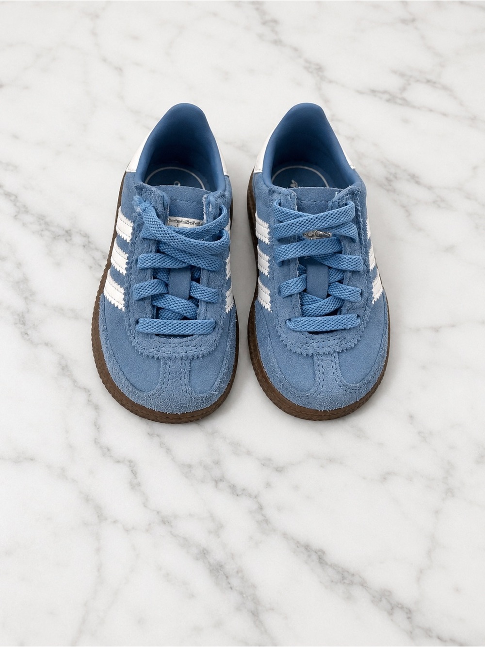 Adidas Kids Blue Suede Sneakers with White Stripes